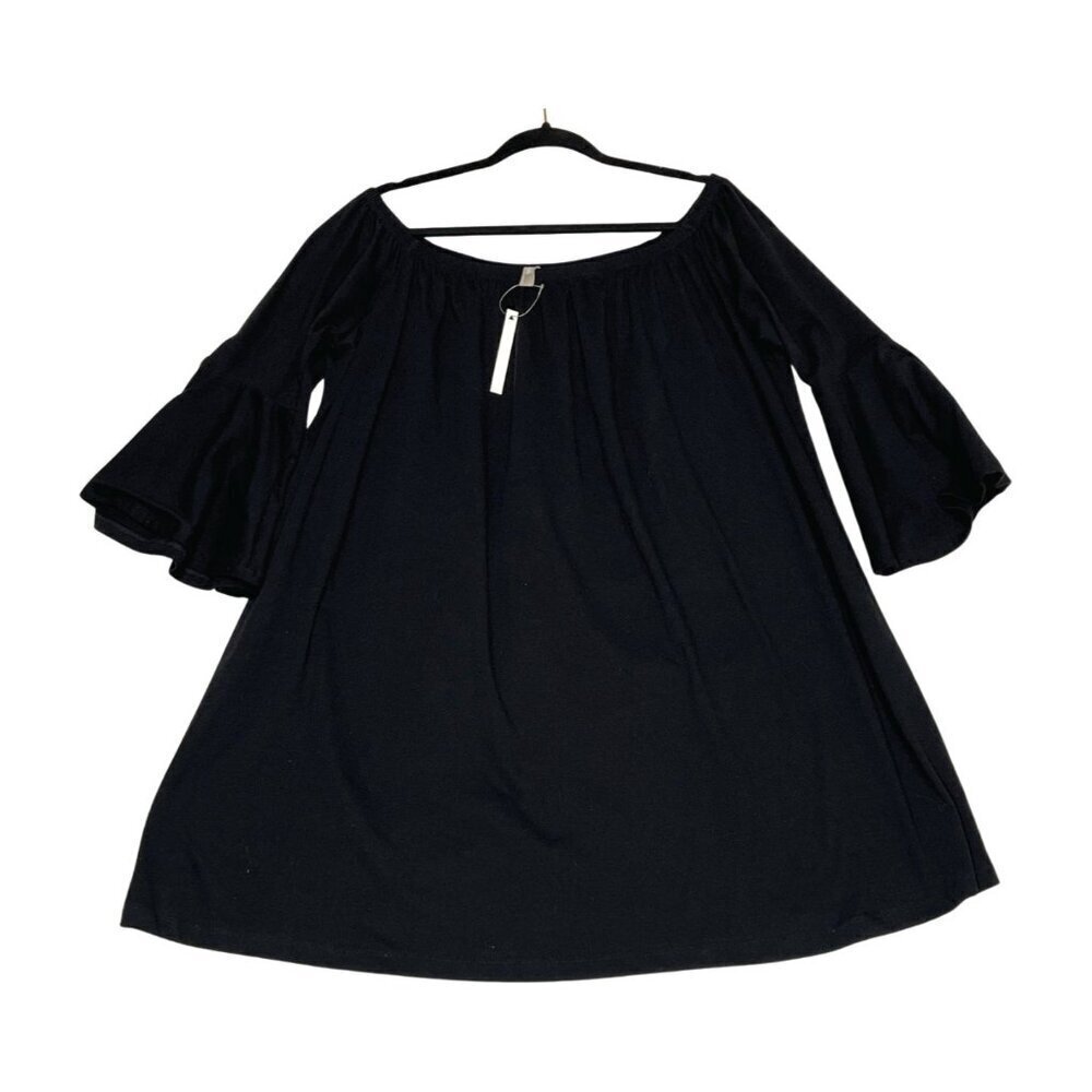 ASOS Black Off Shoulder Mini Dress Bell Sleeves Size 14 NWT